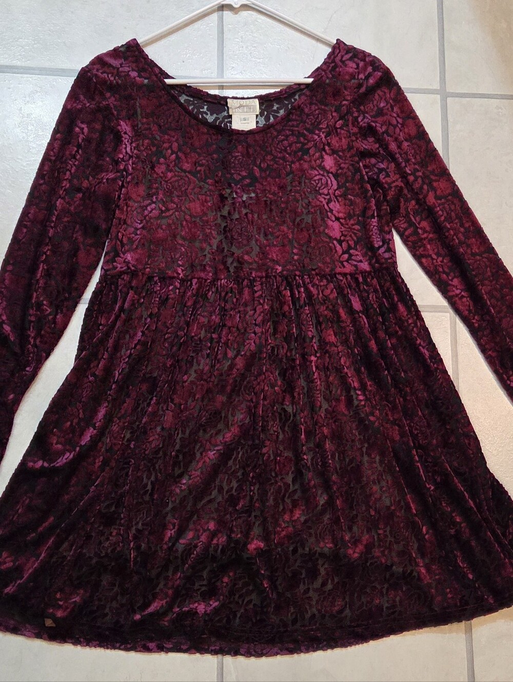 Vintage Moda International Burgundy Rose Colored Dress With Slip Size Small